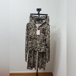 Leopard Print Velour Hoodie and Pants Tracksuit Set